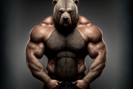 Athletic man with big muscles posing over dark background.の素材