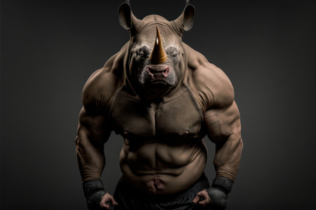 Handsome muscular rhinoceros on a dark background.の素材