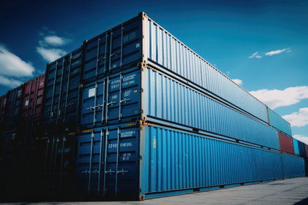 Containers stacked at the docks for Logistic Import Export background.の素材