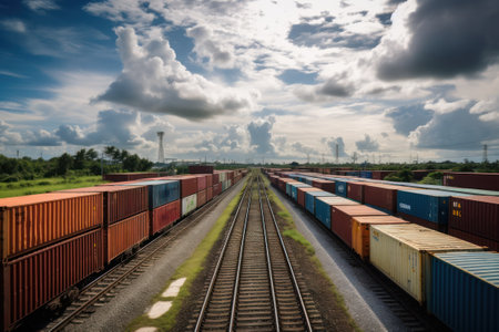 Cargo containers on the railway. Cargo freight train. Freight transportation.の素材