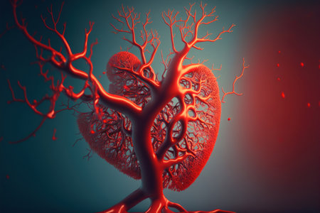 Human blood cell, 3D illustration, red blood cells in human bodyの素材