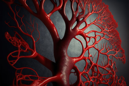 Human blood vessels. 3d render of human blood vessels in veinの素材