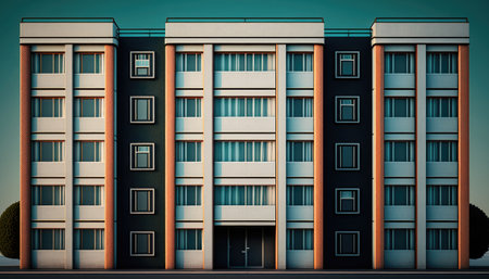 Vector illustration of a modern apartment building with windows and balconies.の素材