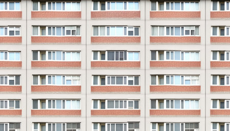 Facade of a modern apartment building. Exterior of a modern apartment building.の素材