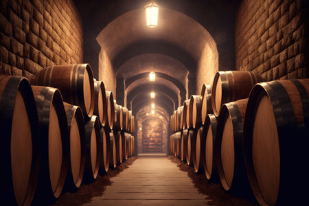 Wine barrels in the cellar of the winery. 3D renderingの素材