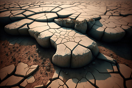 Dry cracked earth. Global warming concept. 3d render illustrationの素材