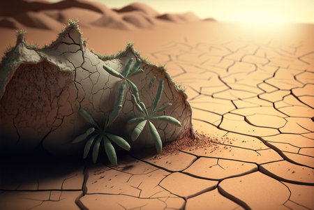 Desert Landscape with Cracked Earth, 3D Renderingの素材