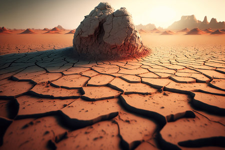Dry land in arid climate. Global warming concept. 3d renderの素材