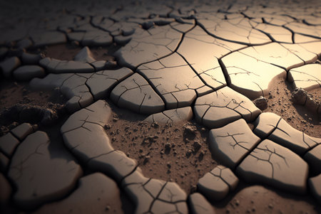 Dry cracked earth. Global warming concept. 3d render illustrationの素材