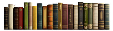 Illustration of a row of old books on a white background.の素材