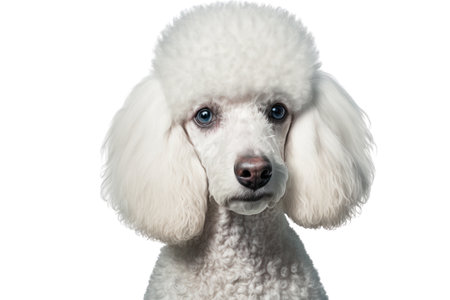 Close-up of a poodle looking at camera, isolated on whiteの素材