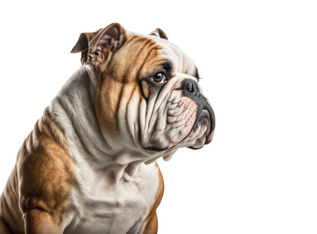 Portrait of an English Bulldog, isolated on a white background, AI Generatedの素材