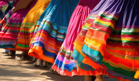 Colorful traditional clothes in a market in Peru, South America., AI Generatedの素材