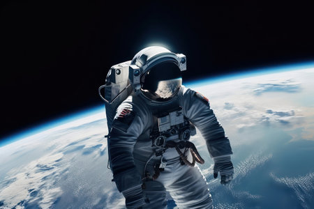 Astronaut in outer space against the background of the planet Earth., AI Generatedの素材