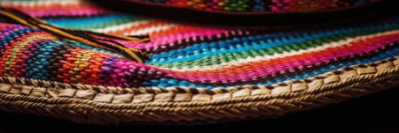 Woven woolen fabric in the form of a rainbow. Close-up, ai generatedの素材