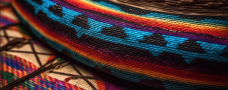 Traditional mexican colorful woven fabrics. Close-up of colorful fabric., ai generatedの素材
