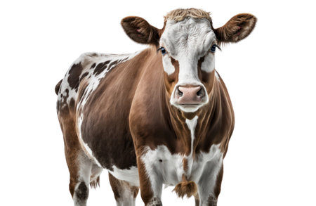 Portrait of a brown and white cow isolated on a white backgroundの素材