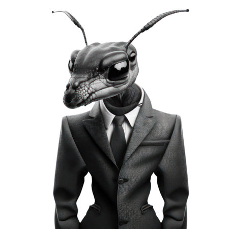 3D rendering of a man in a suit with an ant on a white background,AI Generatedの素材