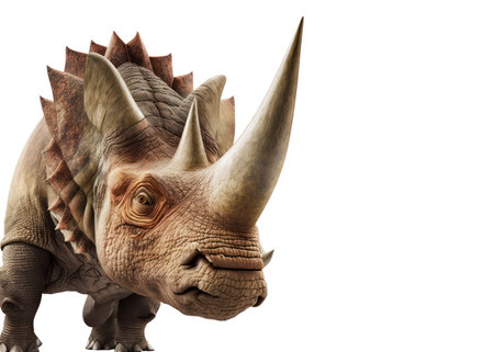 3d rendering of a dinosaur Rhinoceros isolated on white background,AI Generatedの素材