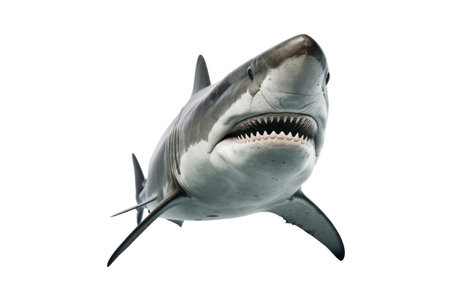 Great White Shark (Carcharodon carcharias) isolated on white background,AI Generatedの素材