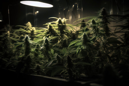 cannabis plant in the light of the lamp in the dark AI Generatedの素材
