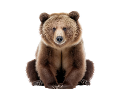 Brown bear sitting, isolated on white background, 3D illustration. AI Generatedの素材