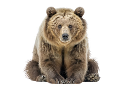 Brown bear, Ursus arctos, sitting in front of a white background AI Generatedの素材