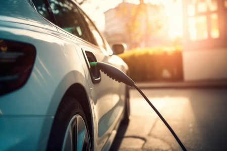 Electric car charging station. Electric vehicle charging station for electric car. AI Generativeの素材