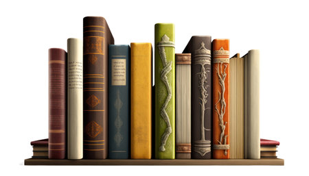 Books on a shelf isolated on a white background. 3d render. AI Generativeの素材