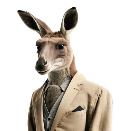 Portrait of a kangaroo in a jacket on a white background AI Generativeの素材