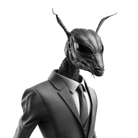 3d rendering of an alien businessman in a suit with horns on white background AI Generativeの素材