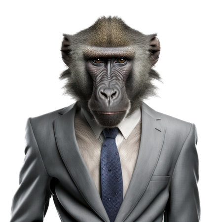 Portrait of a gorilla in a business suit, isolated on white AI Generativeの素材