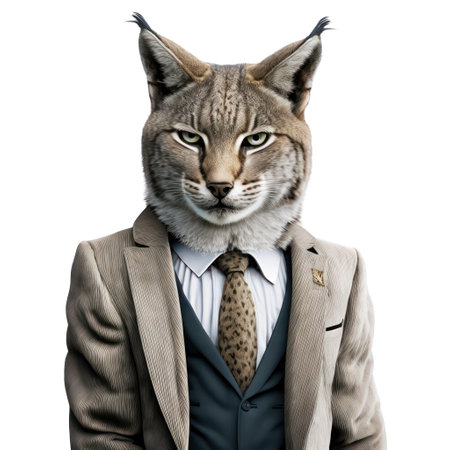 Portrait of a Lynx in a suit and tie, isolated on white AI Generativeの素材