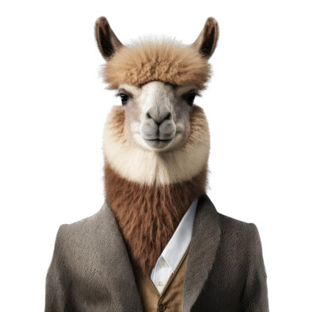 Close-up of an alpaca in a jacket, isolated on white AI Generativeの素材