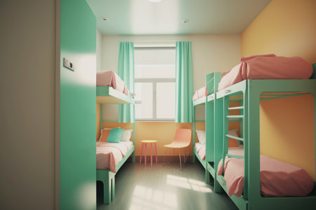 Modern children's room with bunk beds. 3d rendering toned image AI Generativeの素材