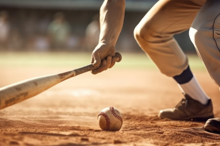 Baseball player catching a ball on the field. Soft focus. generative aiの素材