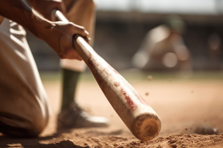 Baseball player hitting the ball with a bat on the field. generative aiの素材