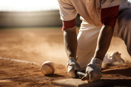 Baseball player in action on the field. Soft focus and shallow depth of field. generative aiの素材