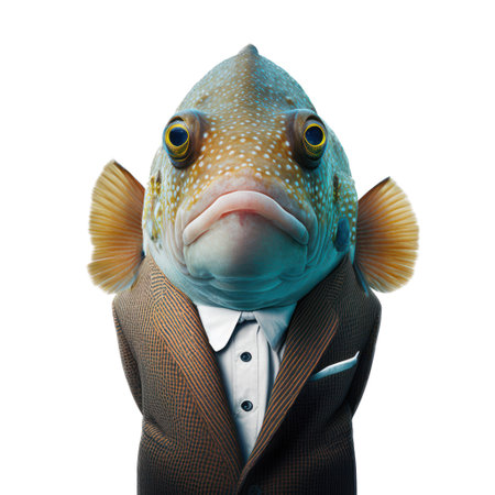 Grouper in a suit and tie. Isolated on white background generative aiの素材