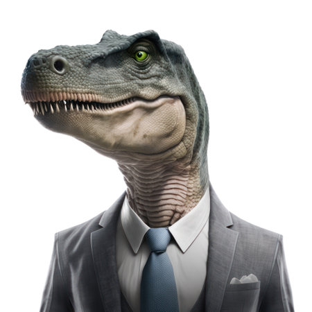 Businessman with dinosaur head. Isolated on a white background. generative aiの素材