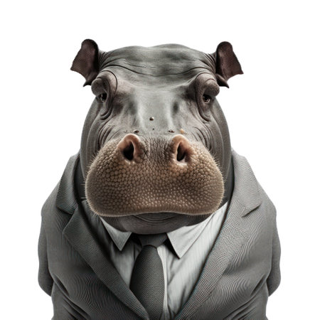 Portrait of a hippo in a business suit, isolated on white generative aiの素材