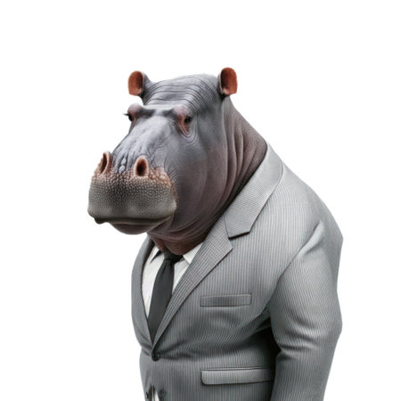 Hippopotamus in a business suit isolated on white background. generative aiの素材