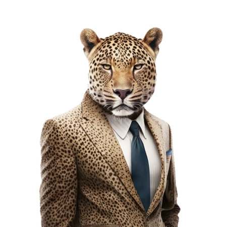 leopard in a suit and tie isolated on a white background. generative aiの素材
