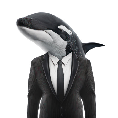 3d rendering of a business man with a killer whale instead of his head generative aiの素材