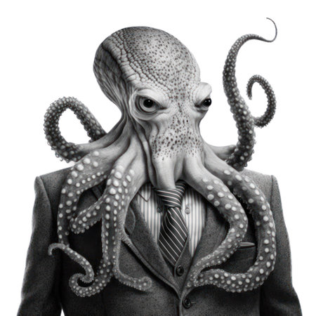 Octopus in a suit with a tie on a white background. generative aiの素材