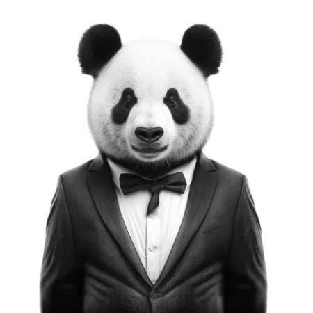 Portrait of a panda in a suit isolated on white background generative aiの素材