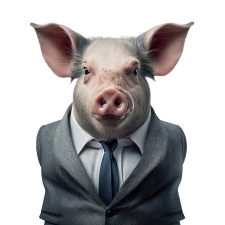 Portrait of a funny pig in a business suit. Isolated on white background generative aiの素材