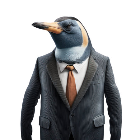Businessman with penguin head isolated on white background. 3D illustration. generative aiの素材