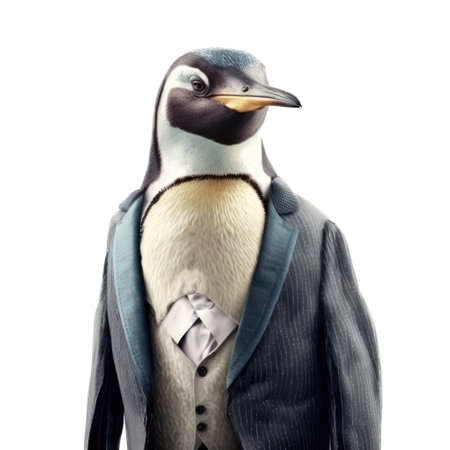 Penguin in a jacket and tie isolated on a white backgroundgenerative aiの素材