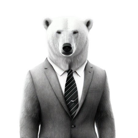 Businessman with a polar bear on a white background. 3d rendering generative aiの素材